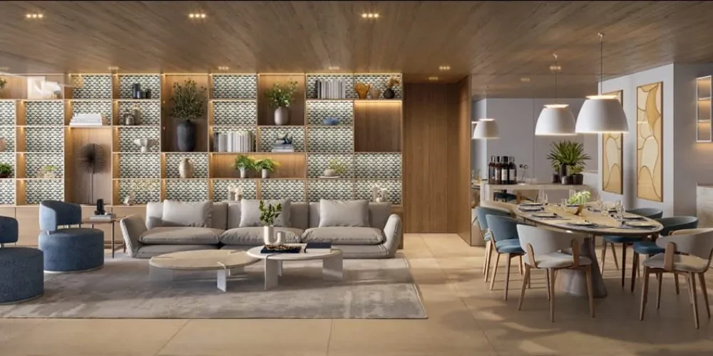 Interior de referência com mobiliário e design contemporâneo