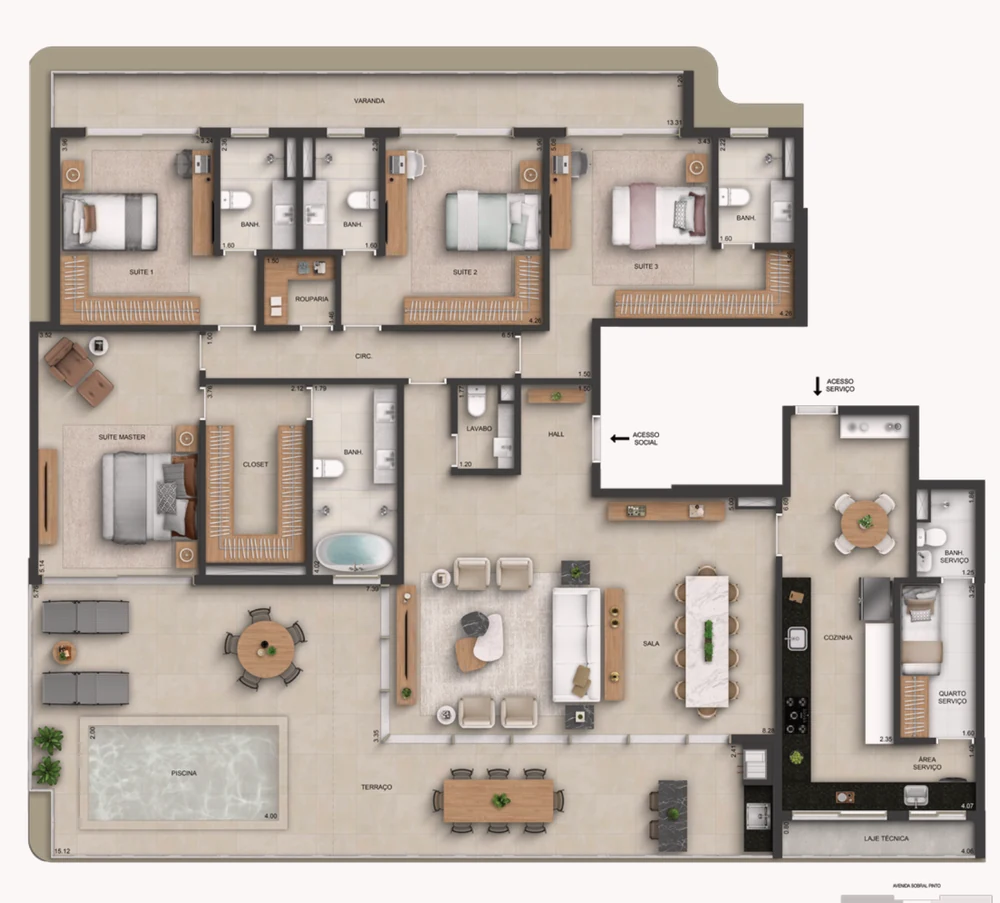 Planta cobertura linear Marino by Breton unidade 1601 - 287,17 m²