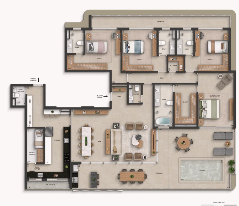 Planta cobertura linear Marino by Breton unidade 1602 - 289,26 m²