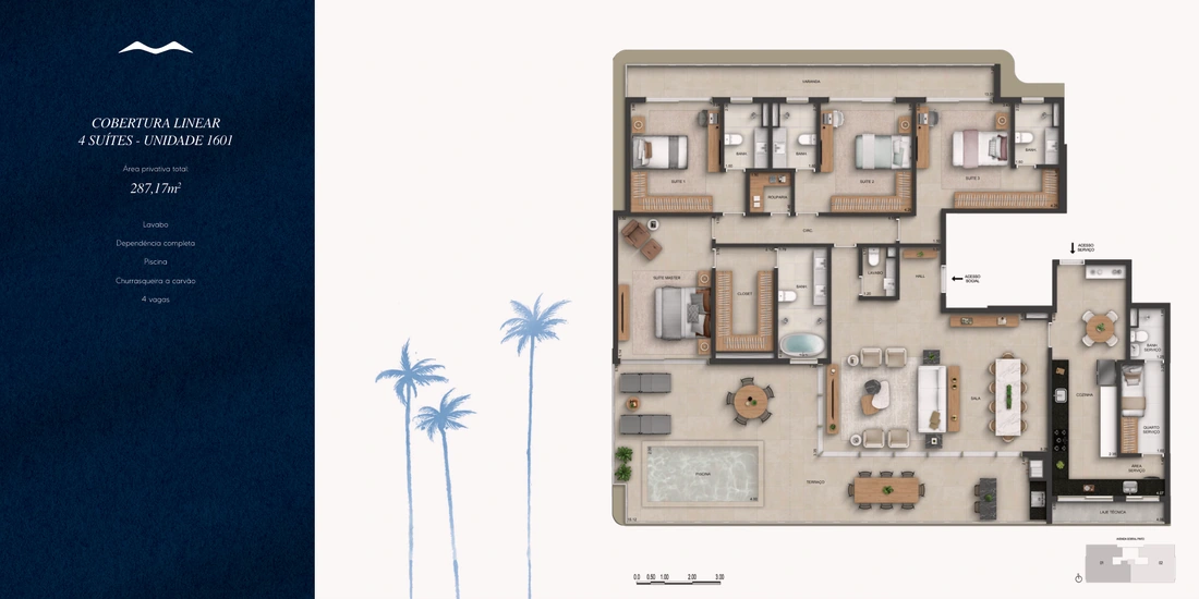 Coberturas lineares · 287,17 m²